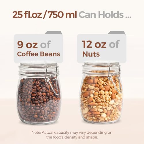 ComSaf Round Glass Jars with Airtight Lids 25 oz 6 Pack Pickling - size: 25 fl oz x 6