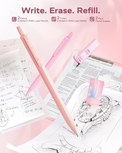 Four Candies Cute Aesthetic Pink School Supplies Kit for Girls - color: Pink