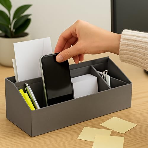 Bigso Elisa Desktop Organizer - Durable Office Desk Organizer with 7 Compartments for Office Supplies and Accessories - 13.1 in x 4.9 in x 4.9 in - Grey - color: Gray