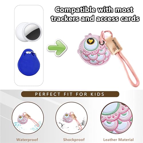 BORKUANA PU Leather Keychain Holder Protective Case Compatible with AirTag - color: Fish Pink A