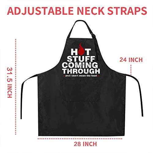 Rosoz Funny BBQ Black Chef Aprons for Men Adjustable Kitchen Cooking Aprons - color: Hot Stuff Coming Through