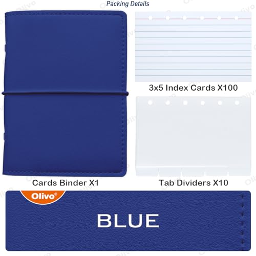 Olivo 3x5 Lined Index Cards with Ring Binder Holder and Dividers, Blue - color: Blue