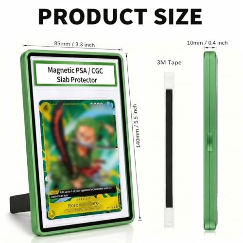 Magnetic PSA/CGC Slab Protector with Foldable Kickstand - UV Protection Tempered Glass & Aluminum Metal Bumper for 35PT PSA CGC CSG AGS, 9-Point Secure Lock Display Guard & Clear View (Green) - color: Green, size: PSA Card Case