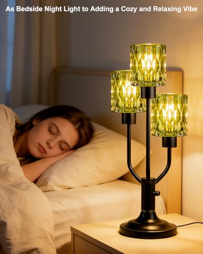 Lightdot Mid Century Modern Green Glass Table Lamp Bulbs Included Dimmable - color: 12-Black-Green-Cylinder
