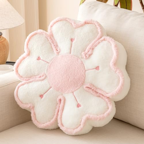 Flower Shaped Decorative Throw Pillow Cushion for Bed Couch, Cute Flower Plush Throw Pillows Home Decor Floor Pillow Seating Cushions (Ivory White, 13.7 Inches) - color: Ivory White, size: 13.7 Inches