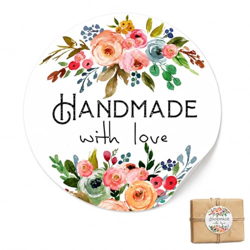 Handmade Floral Stickers Labels: Strong Adhesive 120 Pcs 1.6" Round
