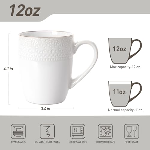 famiware Eden Coffee Mugs Sets of 4, 12 oz Ceramic Stoneware Mug Cup Set - color: White Floral, size: 4pcs