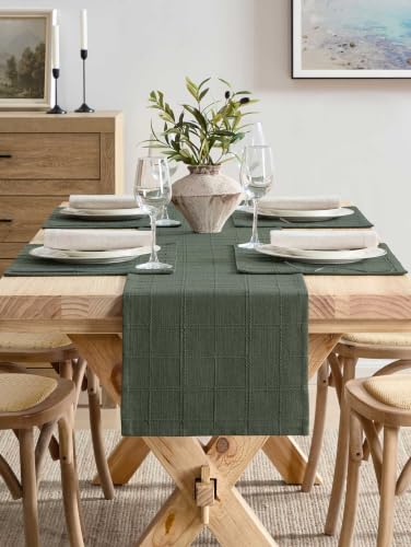 ZeeMart Linen Checked Farmhouse Placemats Set of 4, Army Green 13x19in - color: Army Green, size: Set of 4