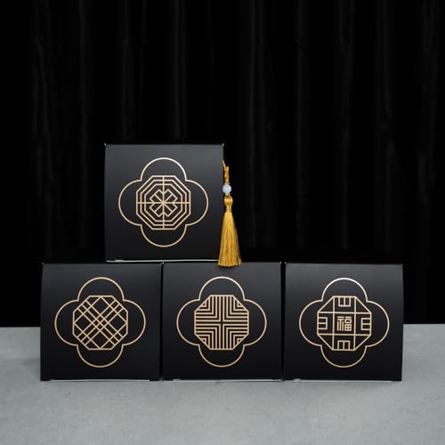 MUNID Dark Black Korean Traditional Pattern Gift Box Set(5-Pack), 4 options, 4.1 x 4.1 x 3.1 inches (L x W x H), Made in KOREA (Solid)