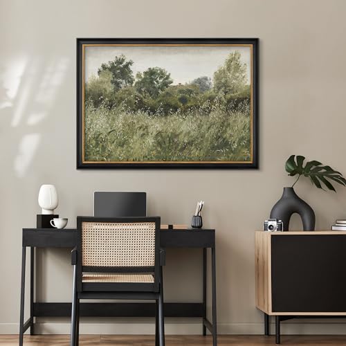 MUDECOR Premium Framed Wall Art Sage Green Forest Tree Flower Field Landscape Nature Wilderness Illustrations Fine Art Farmhouse Floral Botanical for Living Room, Bedroom, Office - 26"x36" Black - color: A07-2308-na05, size: 36"L x 26"W, style: Black Fram