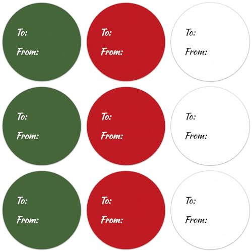 Whaline 315Pcs Christmas Paper Gift Tag Sticker 2.5 Inch Red Green White Circle Present Sticker to and from Self Adhesive Blank Seal Label for Gift Party Favor Marking, 3 Colors - color: Christmas