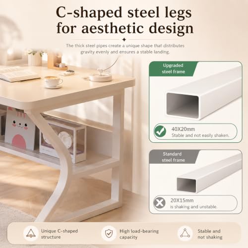 Small Computer Desk 31.4 Inch with Bookshelf White - color: White, size: 31.4" L x 19.7" W x 29.5" H