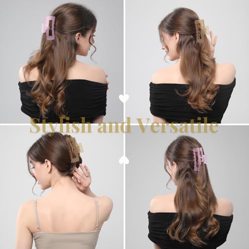 12 PCS Large Clear Square Hair Claw for Women, 4.3-Inch Matte Rectangle Clips, Strong Hold for Thick & Thin Hair - color: Clear