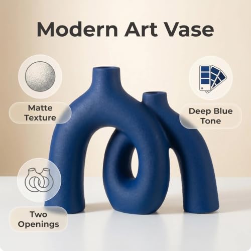 CEMABT Modern Nordic Boho Vase Set - Elegant Blue Matte Ceramic Home Decor for Living Room, Bookshelf, Mantel, Entryway Table & Console Décor | Shelf Decorations Easter Gift - color: Blue-1