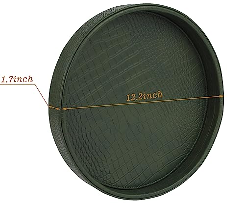 HofferRuffer Faux Leather Round Serving Tray, Vegan Croco Leather Decorative Tray, Food Tray for Storage Drinks, Snack & Cosmetics, Dia.12'' x 1.6'' (Green) - color: Green, size: 12"