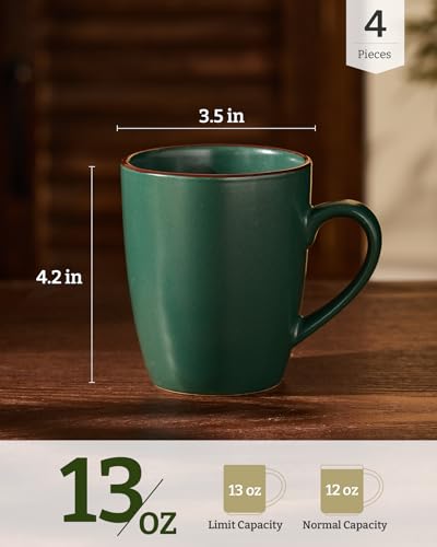 famiware Venus Coffee Mugs Set of 4, 13 oz Ceramic Stoneware Mug Cup Set - color: Dark Green, size: 4pcs