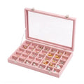 Frebeauty 35 Grid Earring Organizer,Velvet Jewelry Tray with Clear Lid - color: Pink, size: 35 Grid