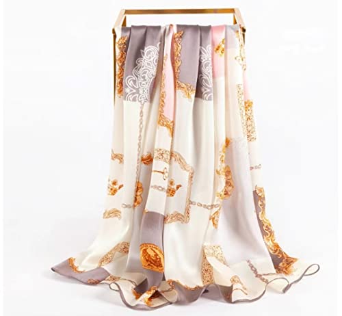 ANDANTINO 100% Silk Long Scarf-Women Large Oblong Shawls with Gift Packed - color: Chains-pink&gray