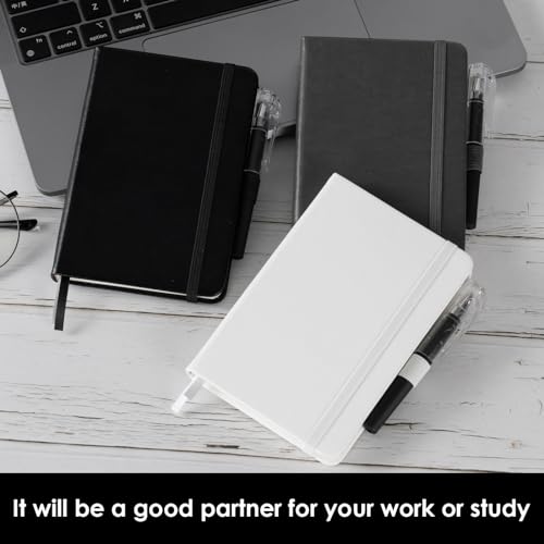 NIRMIRO Small Notebook Pocket Size Journal 3.7" x 5.7", 3 Pack, (White, Grey, Black), 408 Pages, A6 Mini Notepad with Pen, Small Leather Note Book, 100GSM Lined paper, Hardcover - color: Black_gray_white, size: A6