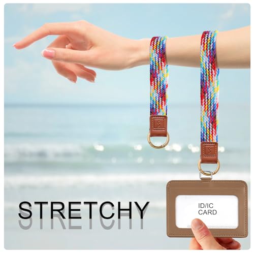 Fishent Stretchy Key Chain, Cute Keychain Wristlet, Upgraded Woven Wrist Lanyard for Keys, Key Chains for Women Men Car Keys ID Badges Card Wallet Phone, Rainbow - color: Rainbow