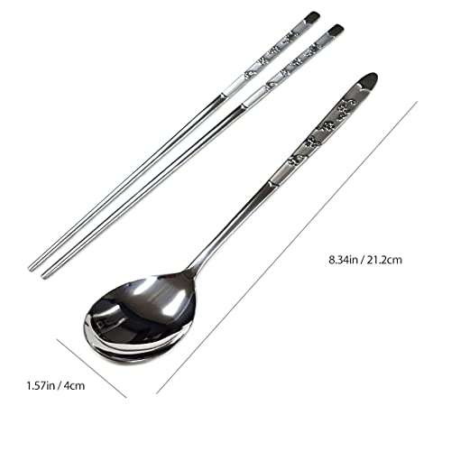 GARASANI Korean Traditional Cutlery Stainless Steel Spoons and Chopsticks Set (Silver Petal) - color: Silver Petal