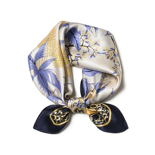 100% Mulberry Silk Scarf - 21" Square Lightweight Neckerchief, Gift Packed - color: Navy Blue