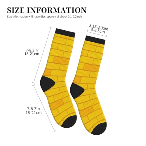 Crew Athletic Socks Funny Crazy Casual Sports Novelty Dress Socks for Women Men Running Hiking - color: Brick Road Gold Yellow