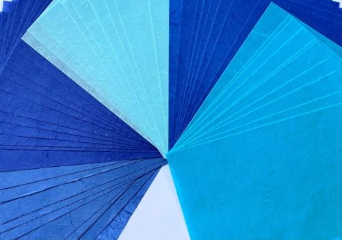 A5 50 Sheets Natural Fiber Mulberry Tree Mulberry Paper Sheets Art Tissue Washi Paper Design Craft Art Origami Suppliers Card Making 8.3" x 5.8". (Blue Tone, A5) - color: Blue Tone, size: A5