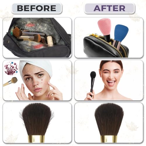 Vidsel Silicone Makeup Brush Covers with Built-in Cleaner Mat, Blue 3-Pack - color: Blue