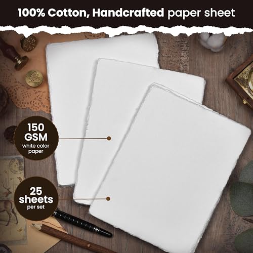 LEATHER VILLAGE Offwhite Deckled Edge Watercolor Paper 25 Sheets 6x8 Inches - color: White, size: 8 x 6 Inch