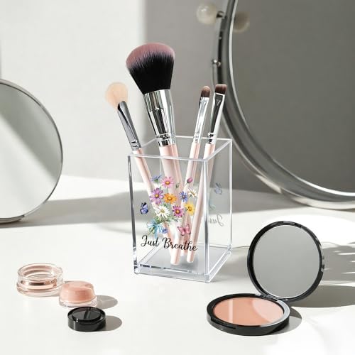 Just Breathe Acrylic Cosmetic Pencil Pen Holder Cup, Hope Inspirational Makeup Brush Organizer Holder, Women Faith Gifts, Encouragement Gifts for Women Mom Daughter Sister Friend Yoga Teacher - style: Breathe