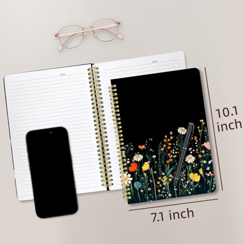Cute Spiral Notebook Lined Journal B5 Note Book with Pocket, Black - color: Flower Shrub