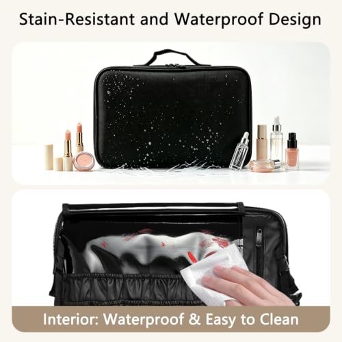 gzcz Large Capacity Travel Makeup Train Case,Professional Cosmetic Bags for Women,Portable Makeup Brush Bag Organizer Storage with Adjustable Dividers and Shoulder Strap - color: Black, size: Large