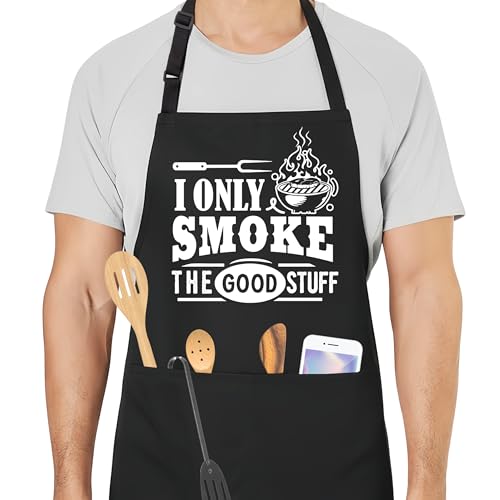 BBQ Smoker Aprons for Men with 2 Pockets, Cooking Apron for Dad, Funny Meat Smoking Gifts, Adjustable Grilling Apron for Husband, Chef Kitchen Gifts for Birthday & Father’s Day - A29 - color: I Only Smoke the Good Stuff 2