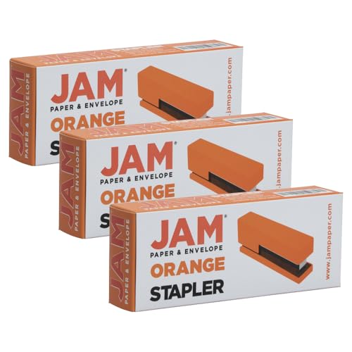JAM PAPER Modern Desk Stapler - Orange - 3/Pack - color: Orange, size: Pack of 3