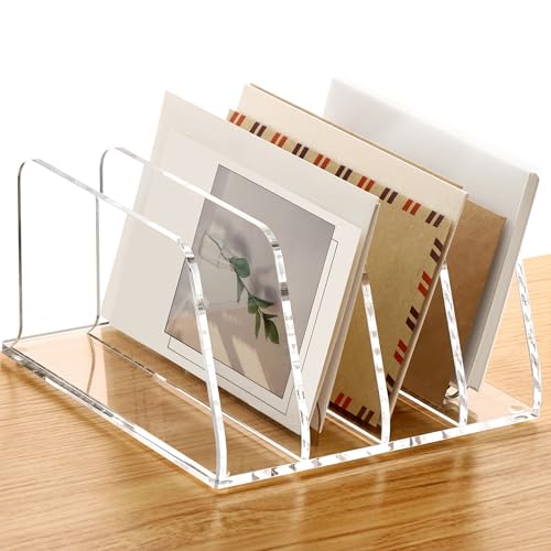 SANRUI Acrylic Bill Mail Sorter Desk Organizer Holder,4 Compartments Clear - size: 4 Compartments Tilted Enlarge