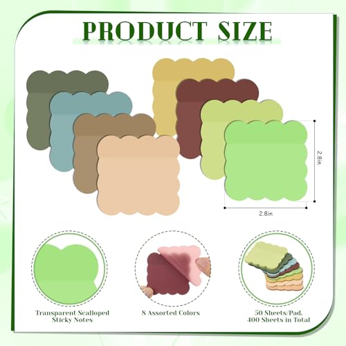 Eaasty 400 Sheets Transparent Sticky Notes 8 Pads Scalloped, Vintage Tones - color: Vintage Tones