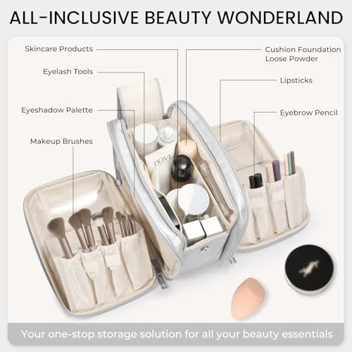 HauteHues Travel Makeup Bag Women's Large Capacity Cosmetic Organize Silver - color: Silver