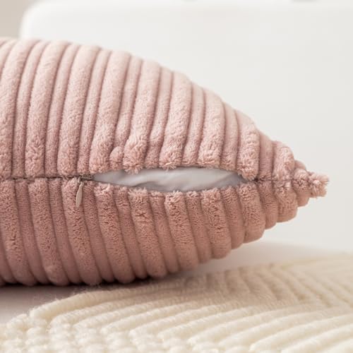 Kevin Textile Striped Corduroy 18”x18” Pillow Covers 2 Pack, Baby Pink - color: Baby Pink, size: 18" x 18" (Pack of 2)