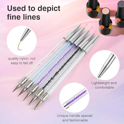 Nail Art Brushes, 5 Pcs Nail Brush Set with Liner Brush and Dotting Pens - color: 5PCS Nail Brush Set