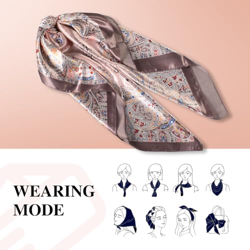 35 Inches Silk Head Scarf-Satin Hair Scarves Silk Bandana Scarf Headscarf for Women's Fashion Scarves - color: Large Floral Cashew Nut - Pink