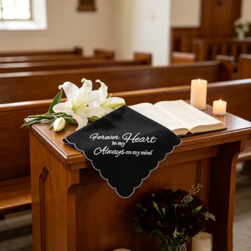 Black Cotton Funeral Handkerchiefs, Embroidered Memorial Handkerchief Gifts - color: Forever in My Heart -3pcs