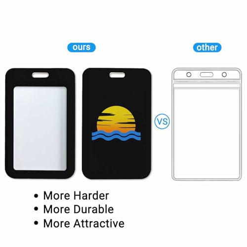 Sunrise Silhouette ID Badge Holder Two Blue Wave Black Background Badge Holder with Retractable Clip Durable and Easy to Use for Student Nurse Worker - color: Sunrise Silhouette