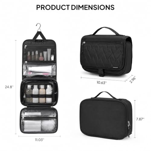 TOPEAST Quilted Travel Toiletry Bag for Women,Detachable Hanging Makeup Bag - color: Dark