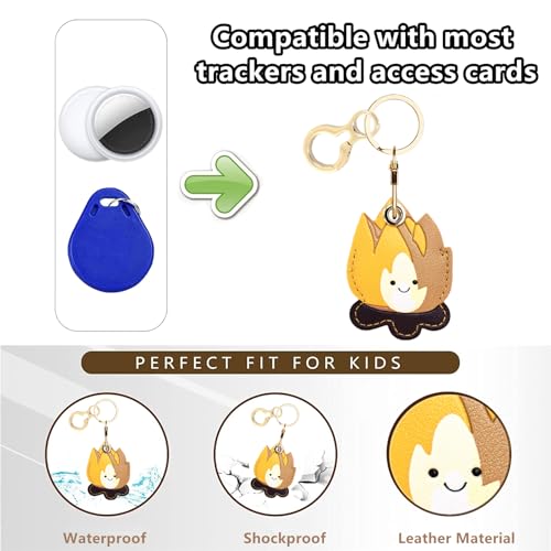 BORKUANA PU Leather Keychain holder Protective Case Compatible with AirTag - color: Bonfire Yellow