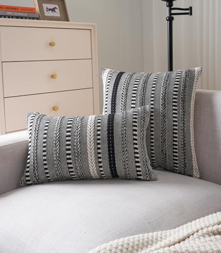 Cethom Boho Throw Pillow Covers 18x18 Inch Set of 2, Farmhouse Decorative Couch Pillow Cases, Black Accent Pillows of Bed, Sofa Bedroom Living Room Home Decor Cushion Cover - color: Black, size: 18" x 18" (Pack of 2)