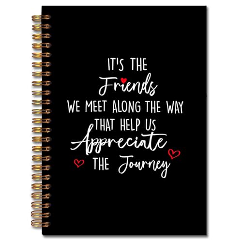 JINYO Friend Gifts Notebook, Gifts for Best Friend Journal, Friendship Gift Journal, It's the Friends We Meet Along the Way That Help Us Appreciate the Journey Spiral Notebooks 5.5x8.3 Inch(black) - color: white Friend Notebook（black）