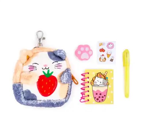 VOTUM Flower Cat Keychain Charm for Backpacks, Purses, Handbags, Car Keys with Stationery Set - Includes Mini Notebook, Gel Pen, Eraser, Stickers - Portable &; Fun Gift for Tweens Ages 8+ - style: Flower Cat