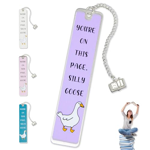 Silly Goose Bookmark, Cute Funny Bookmarks for Women Metal Book Mark Pink Bookworm Bookmark Bookish Accessories Cool Gifts for Book Lovers Reading Club Christmas Birthday Present (Lavender) - color: Lavender