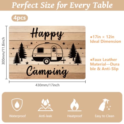 Peacoblue Placemats Set of 4,Faux Leather Camper Van Design - style: Camper Van and Camping Logs
